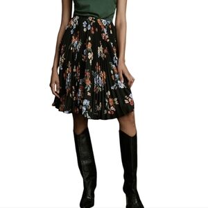 Anthropologie/Maeve Blue and Orange Pleated A-Line Knee-Length Cocktail Skirt